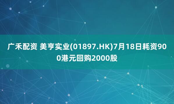 广禾配资 美亨实业(01897.HK)7月18日耗资900港元回购2000股